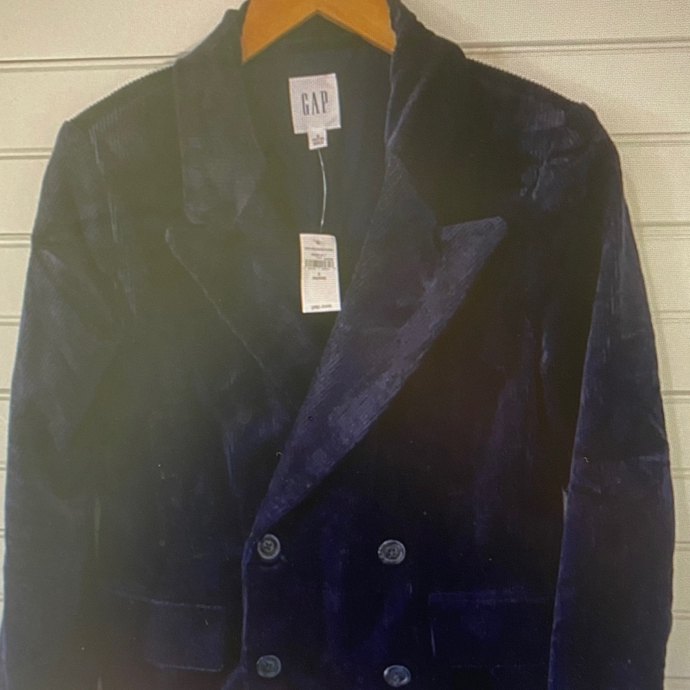GAP Double-Breasted Velvet Blazer in Deep Navy